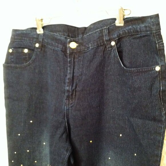 DG2 Diane Gilman Denim Mom Jeans -16P Metallic Studs Comfort Cropped Pants Navy - Picture 8 of 10